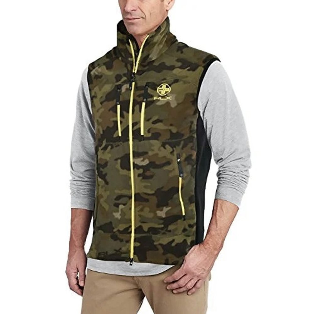 NEW Ralph Lauren RLX Fleece Vest! Camouflage Camo & Yellow RLX on Chest Slim Fit